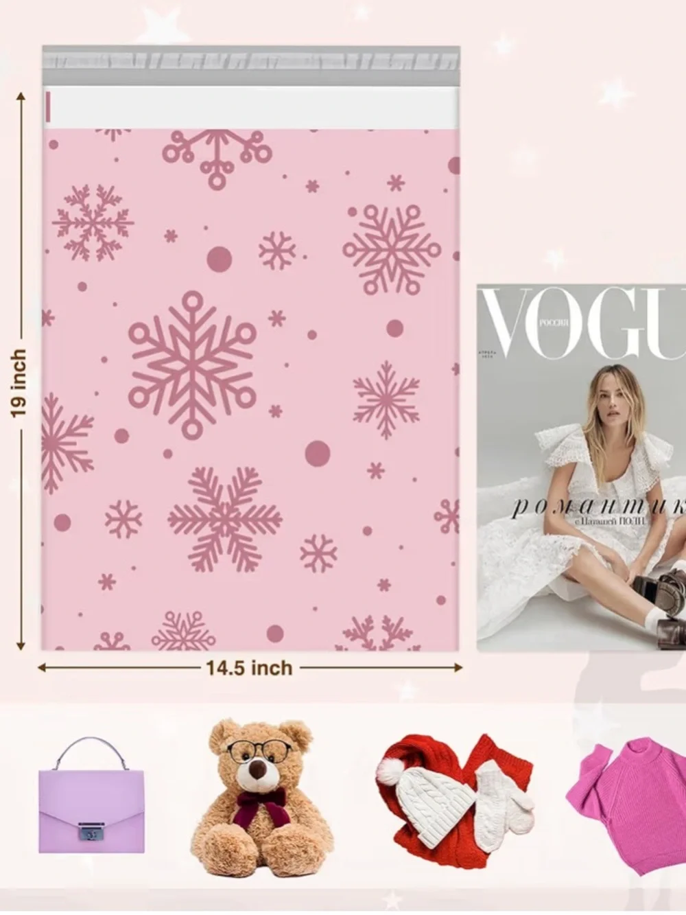 NEW! ❄️10 XXL Pink Snowflake Poly Mailers 14 x 19 inch